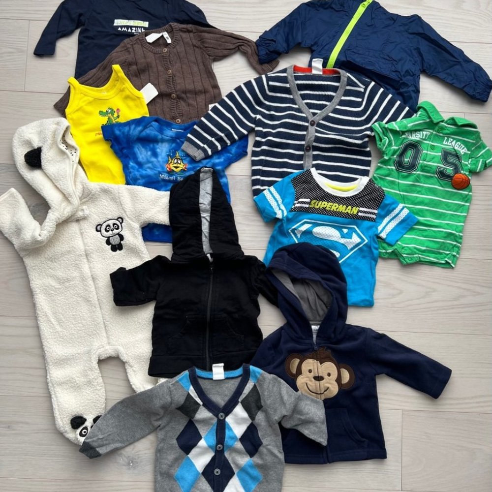 Set of 12 Baby Sweaters Hoodies Jackets Tops Various Brands 0 - 6 months